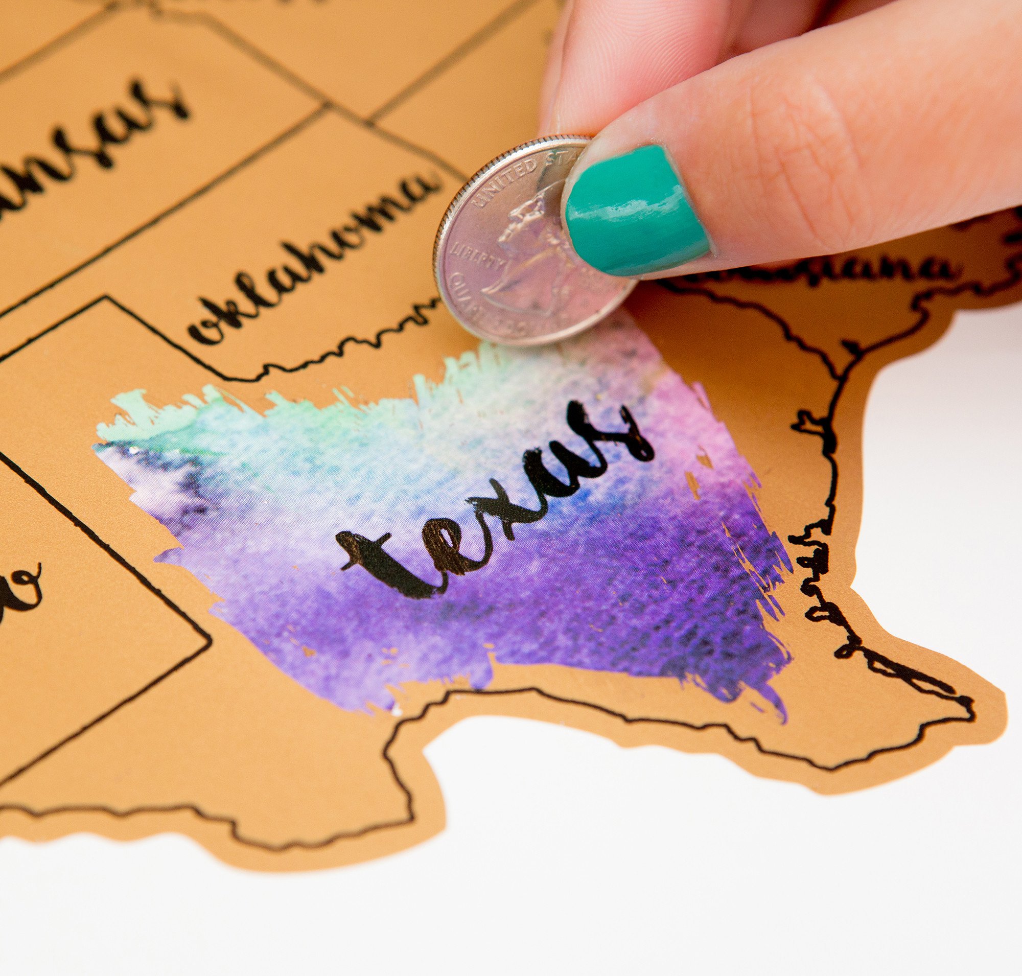 Scratch Your Travels® USA Map featuring vibrant watercolor states, perfect for tracking travels.