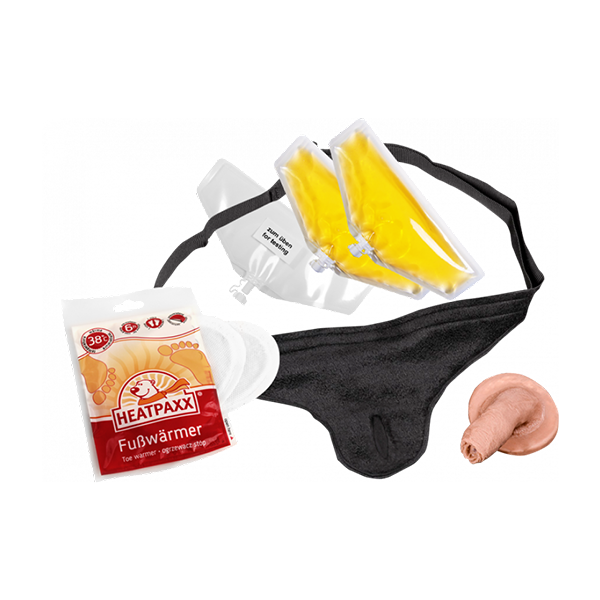 Gag gift package with warmer.