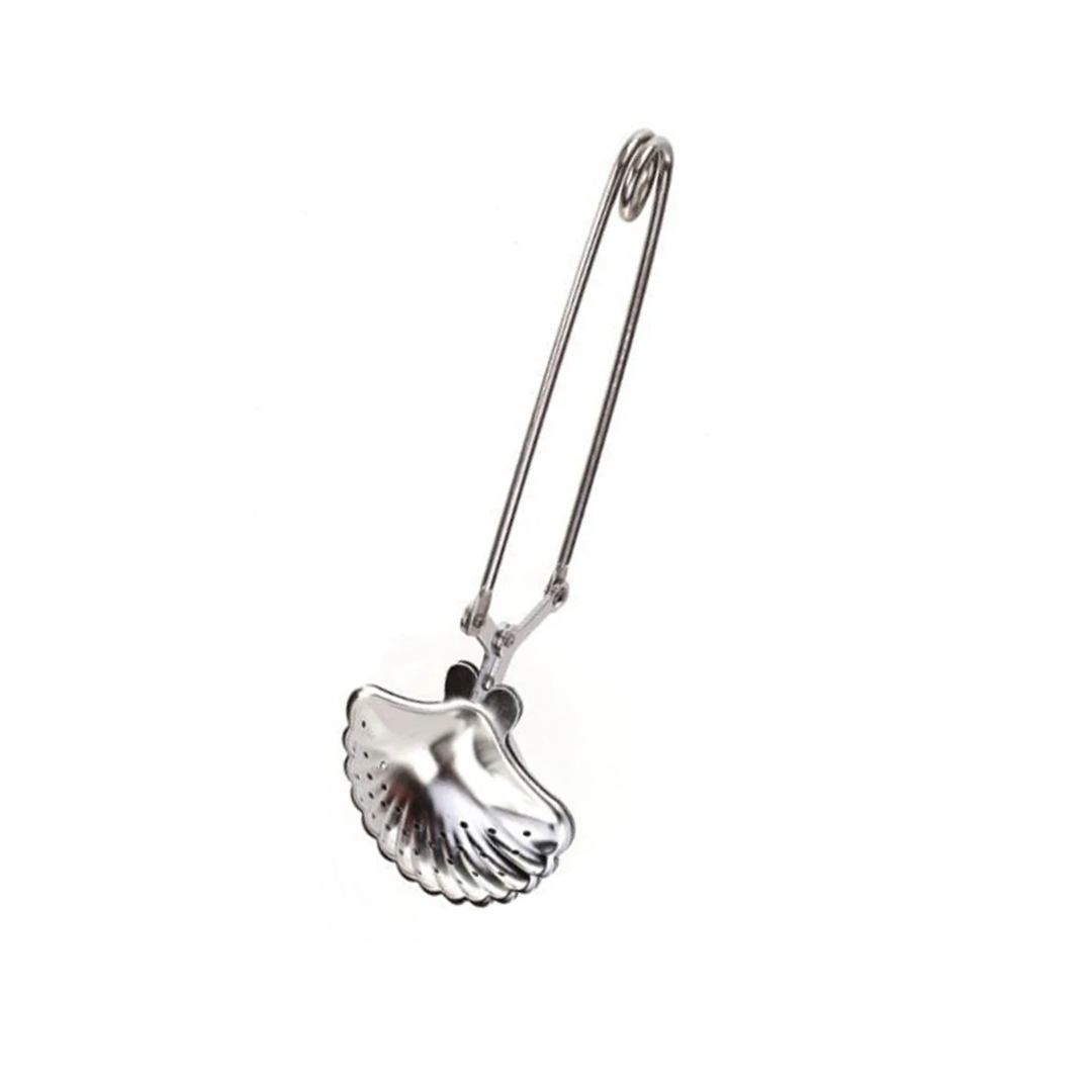 Seashell Shape Tea Infuser made of stainless steel, designed for brewing loose leaf tea with a fine mesh filter and a convenient handle.