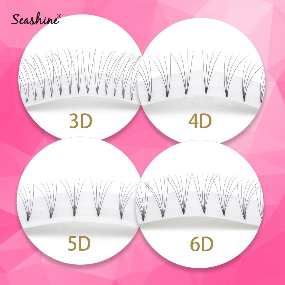 Seashine Lashes Premade Fans Short Stem 3D Eyelashes Extension displayed in a tray, showcasing high-quality, hand-made synthetic lashes for a natural look.