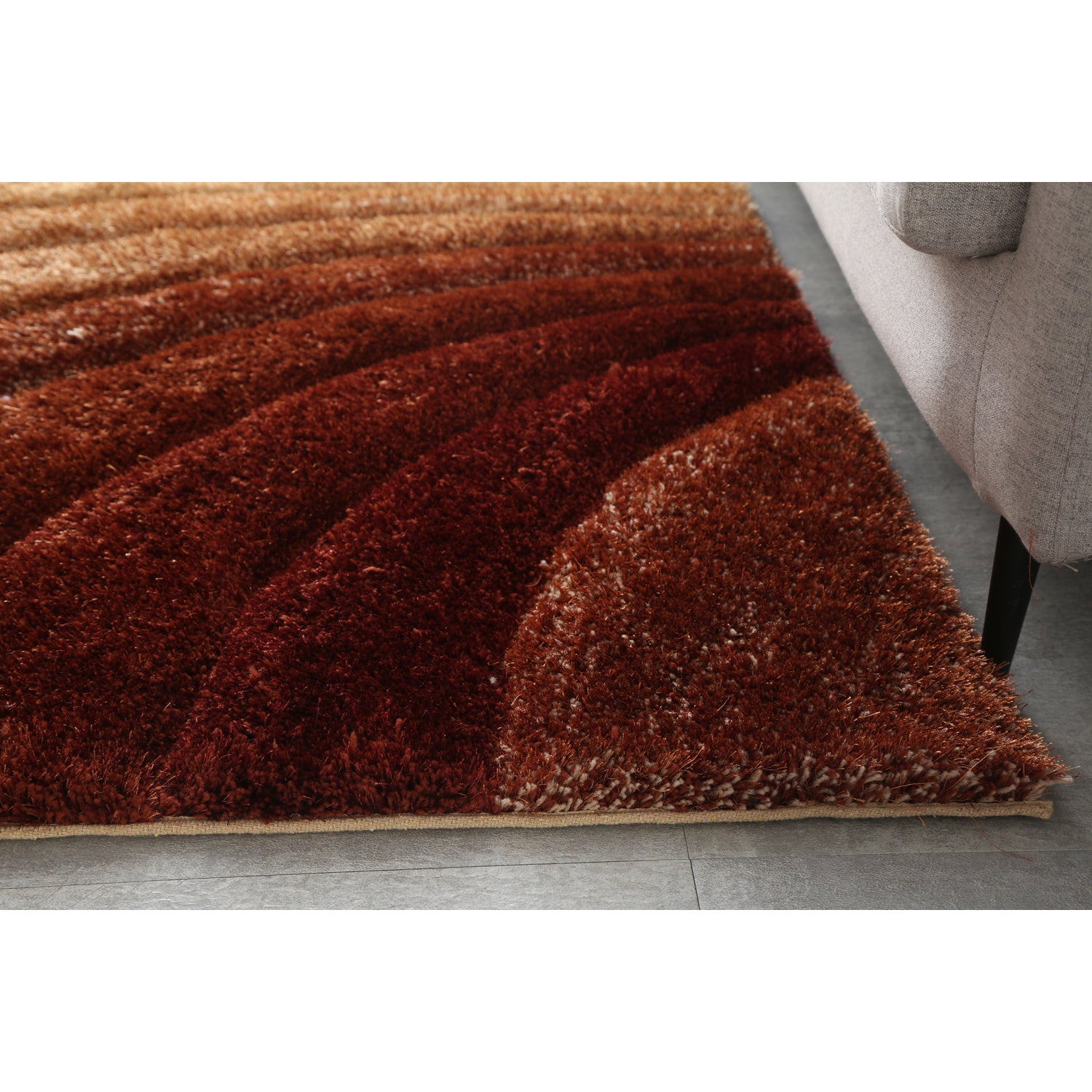 Sedona 3D Brown Shag Rug showcasing plush texture and modern wave design in brown and beige colors.