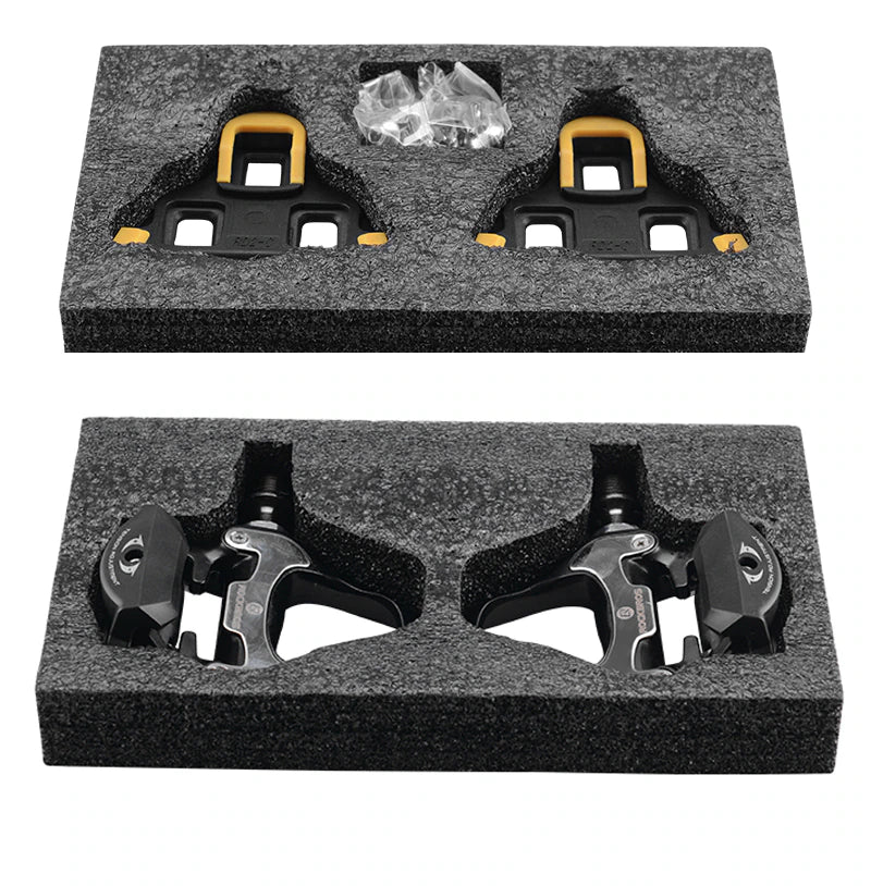 LOOK KEO Self Lock Clip In Bike Pedals with Shimano SPD-SL Cleat, showcasing aluminum alloy body and sealed bearings.