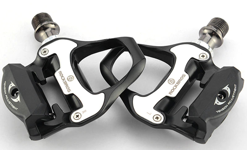 LOOK KEO Self Lock Clip In Bike Pedals with Shimano SPD-SL Cleat, showcasing aluminum alloy body and sealed bearings.