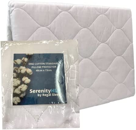 Serenity HLP Cotton Standard Pillow Protector with quilted design and zipper closure, showcasing its soft texture and protective features.