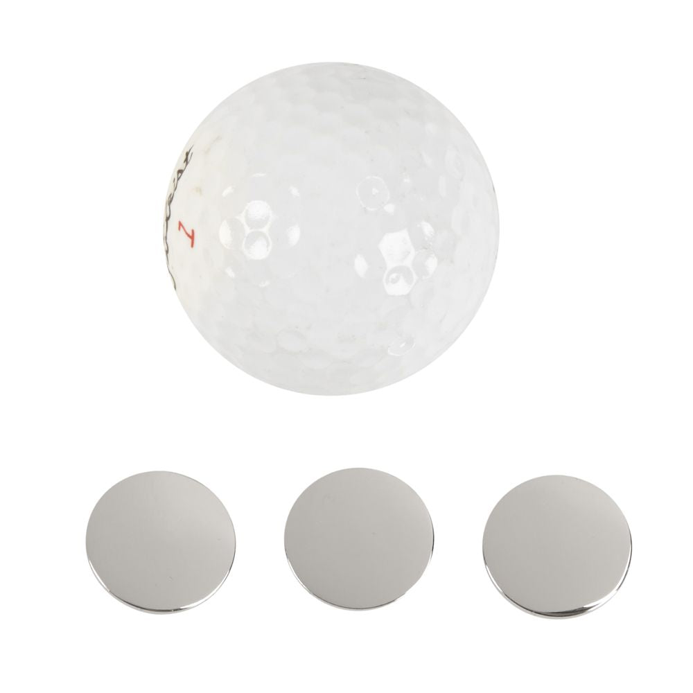 Set of 3 stylish golf ball markers in a gift box, featuring non-tarnish nickel plating.