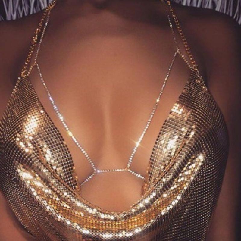 A stylish Sexy Crystal Body Chain for women, featuring sparkling crystals and a trendy design, perfect for summer beach wear.