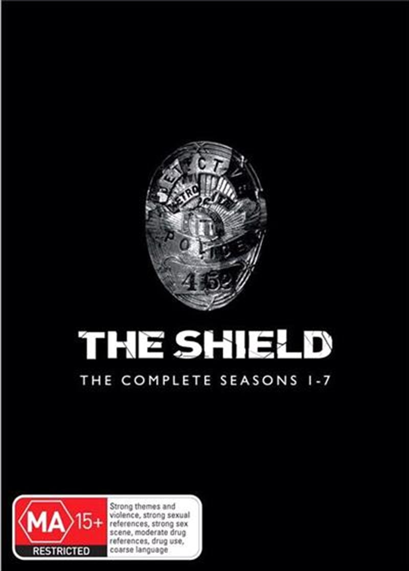 The Shield complete series DVD featuring the iconic cover art with characters from the show.