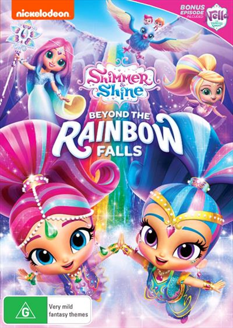 Shimmer and Shine DVD cover featuring the twin genies and colorful rainbow falls.