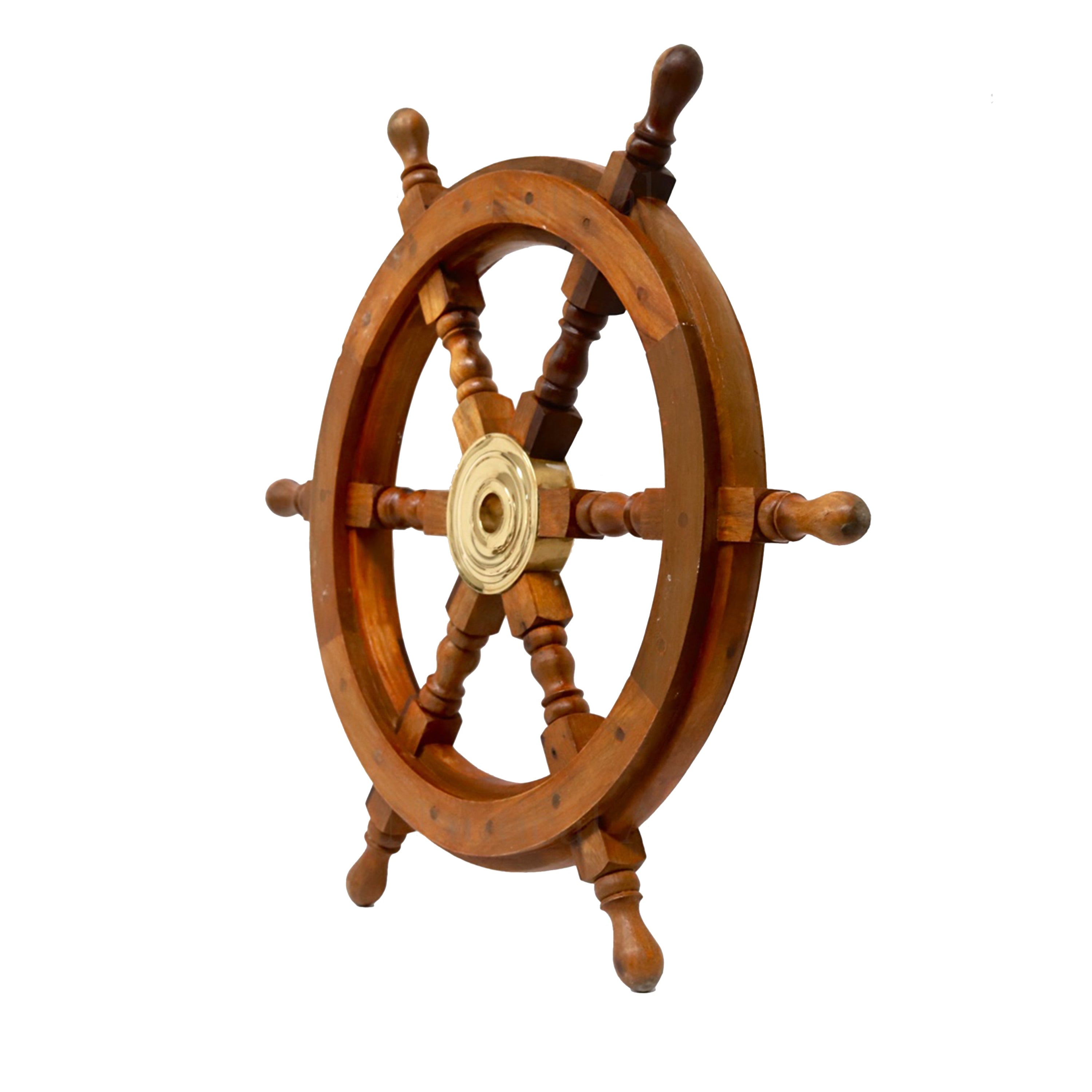 Handcrafted Ship Wheel 450mm made of natural wood, perfect for nautical decor.