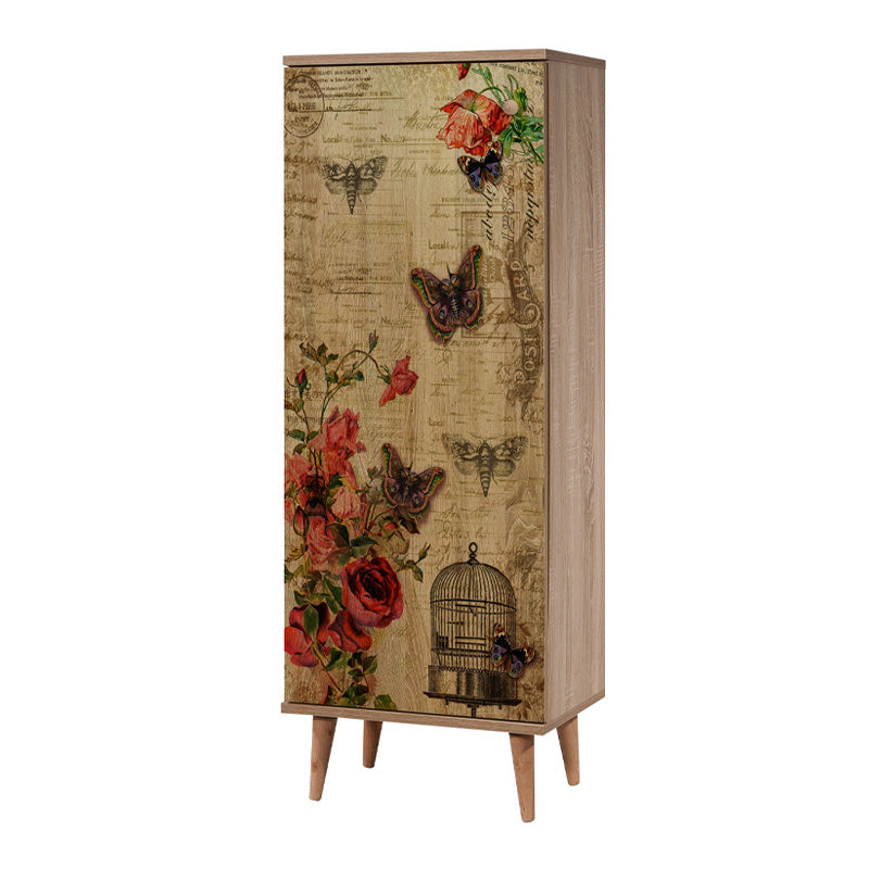 Shoe Cabinet BUTTERFLY in sonoma finish with stylish design and wooden legs, showcasing eight storage compartments.