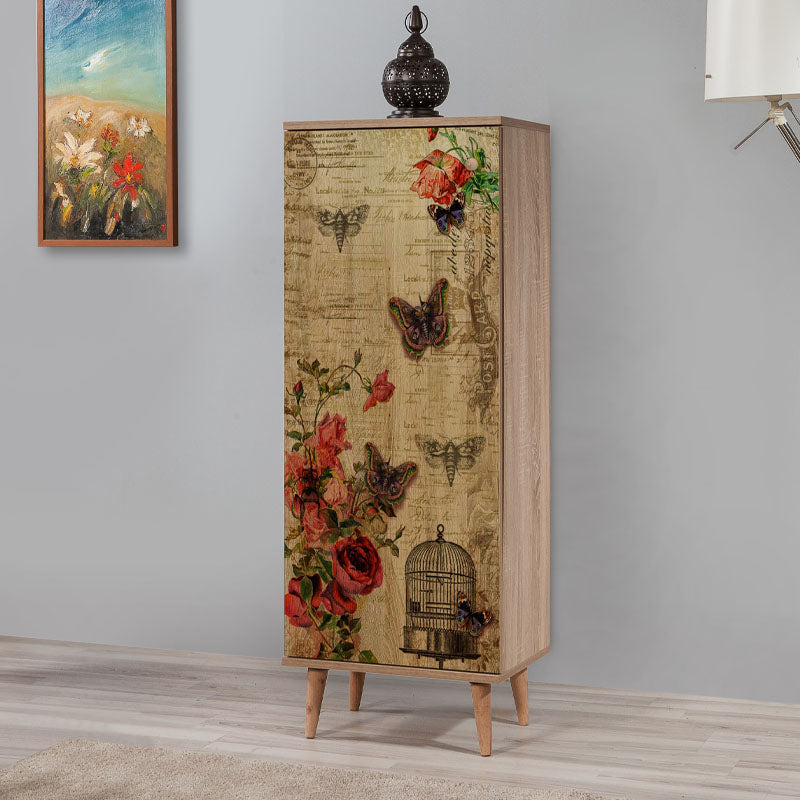 Shoe Cabinet BUTTERFLY in sonoma finish with stylish design and wooden legs, showcasing eight storage compartments.