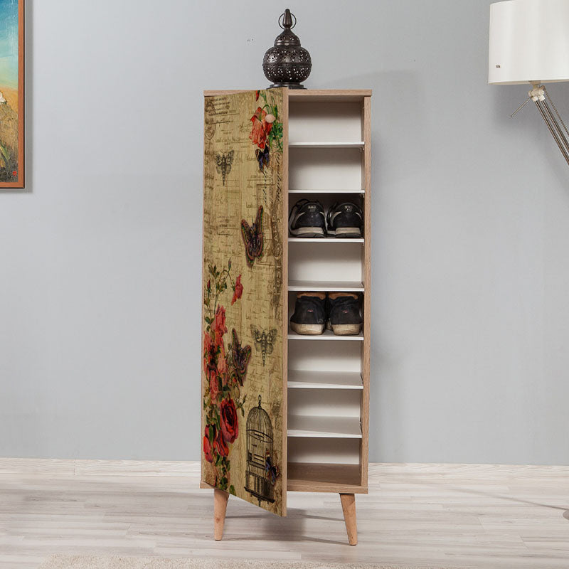 Shoe Cabinet BUTTERFLY in sonoma finish with stylish design and wooden legs, showcasing eight storage compartments.