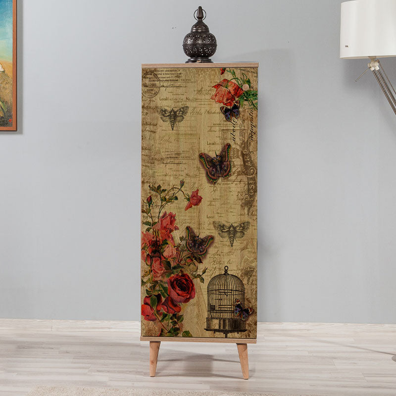 Shoe Cabinet BUTTERFLY in sonoma finish with stylish design and wooden legs, showcasing eight storage compartments.