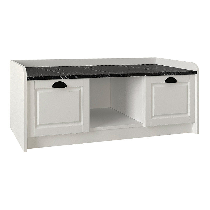 Shoe Cabinet RAYAN in white with black marble effect, showcasing its elegant design and spacious storage for shoes.