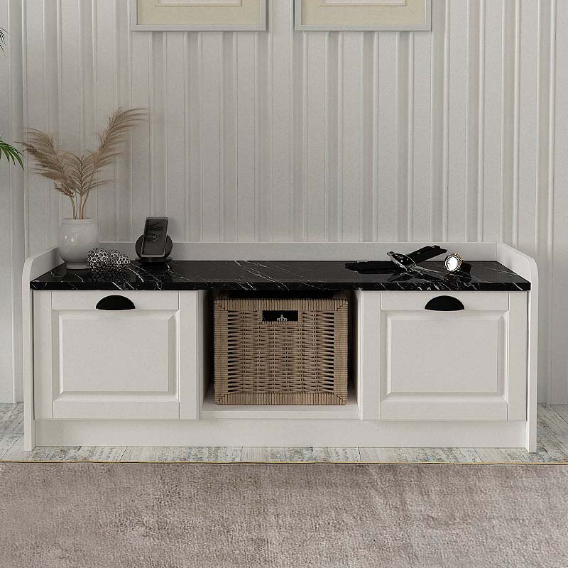 Shoe Cabinet RAYAN in white with black marble effect, showcasing its elegant design and spacious storage for shoes.