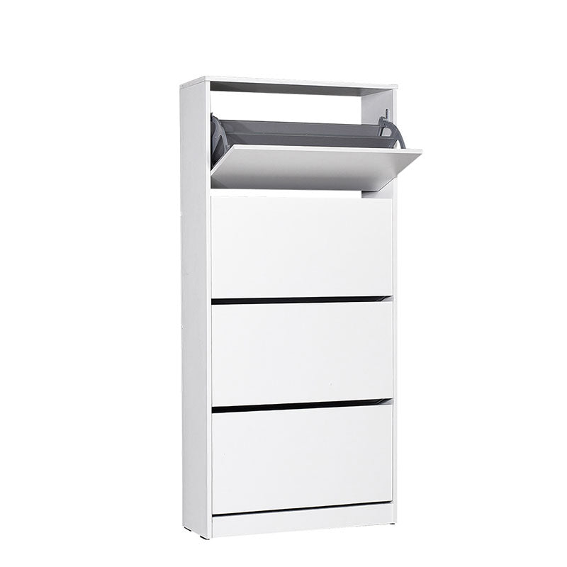 ANDORRA White Shoe Rack with four folding cupboards, designed to hold 24 pairs of shoes, measuring 73x26x157 cm.