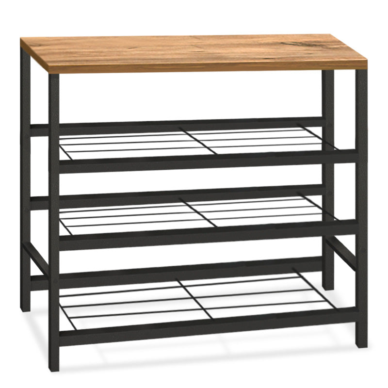 BIANCA Shoe Rack in black metal and oak finish, designed to hold 9 pairs of shoes with three shelves.