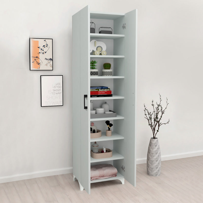 Shoe Rack CARLEN in white, featuring 8 shelves and a modern design, perfect for organizing shoes and other items in various rooms.