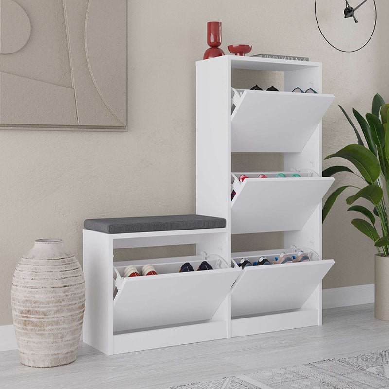 DIANA White Shoe Rack with cushion, dimensions 104.8x26x118.5cm, stylish and functional storage for shoes.