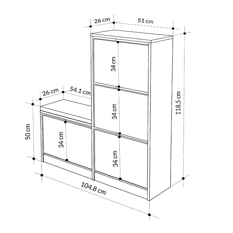 DIANA White Shoe Rack with cushion, dimensions 104.8x26x118.5cm, stylish and functional storage for shoes.