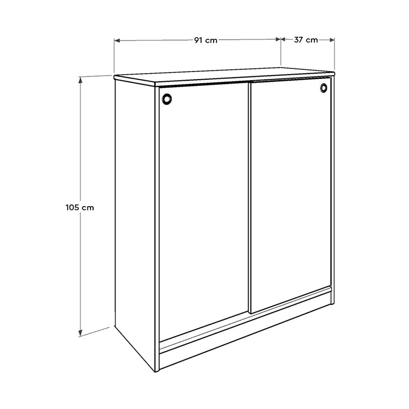 White ESTERA Shoe Rack with sliding doors, holding 20 pairs of shoes, dimensions 91x37x105cm.