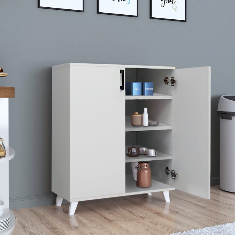 Shoe Rack ICELAND in white, featuring four shelves and reinforced polypropylene legs, ideal for home and business use.