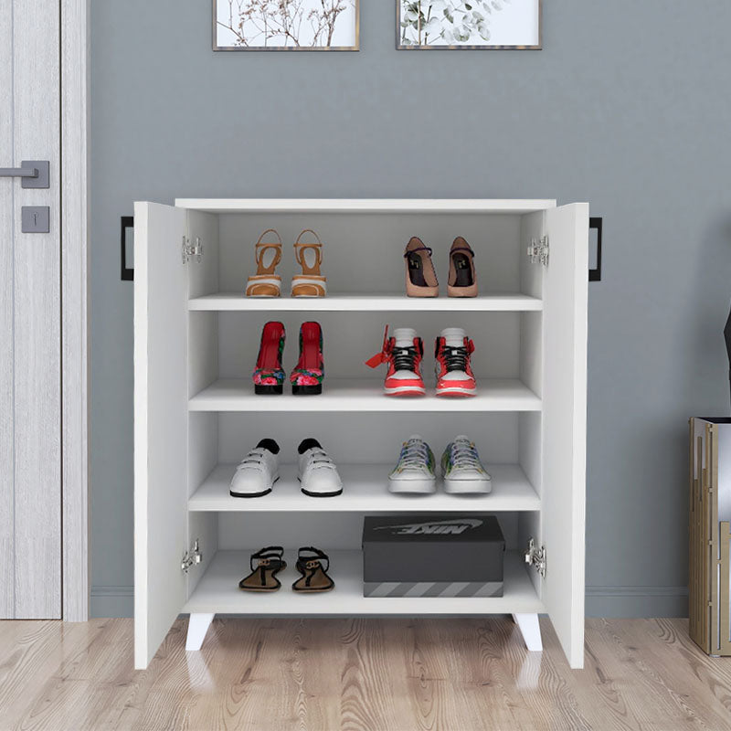 Shoe Rack ICELAND in white, featuring four shelves and reinforced polypropylene legs, ideal for home and business use.