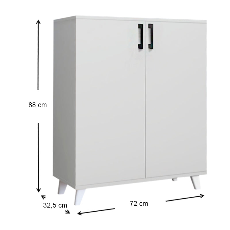 Shoe Rack ICELAND in white, featuring four shelves and reinforced polypropylene legs, ideal for home and business use.