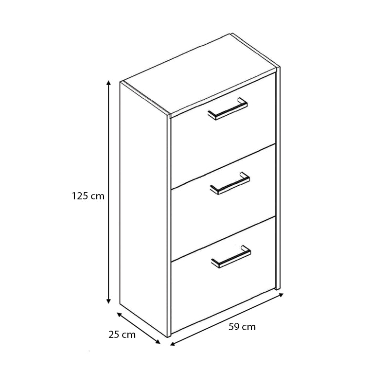 MONTREAL Shoe Rack in light walnut finish, holding 18 pairs of shoes, featuring three folding sheets for easy access.