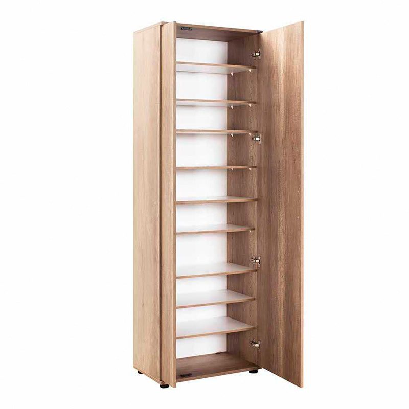 TONY Oak Shoe Rack with mirror, holding 30 pairs of shoes, featuring a sleek oak finish and modern design.