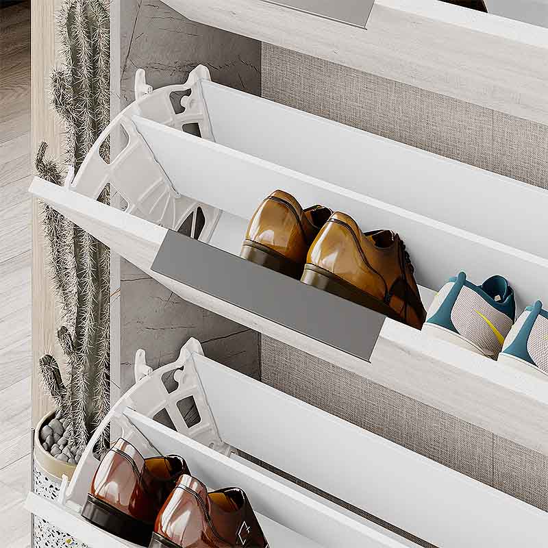 TORFU Shoe Rack in white and grey, dimensions 78x28x139cm, showcasing a modern design suitable for home and office use.