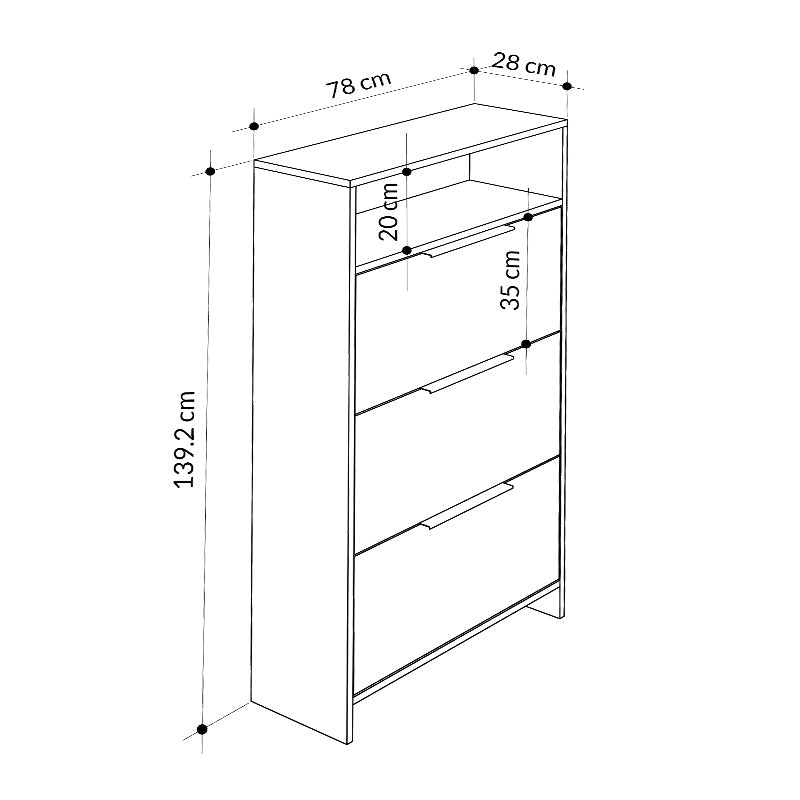 TORFU Shoe Rack in white and grey, dimensions 78x28x139cm, showcasing a modern design suitable for home and office use.