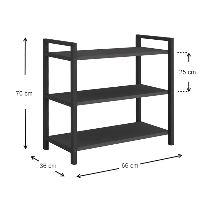 Shoe Rack UTILE in black-anthracite color, showcasing three shelves designed to hold 9 pairs of shoes.