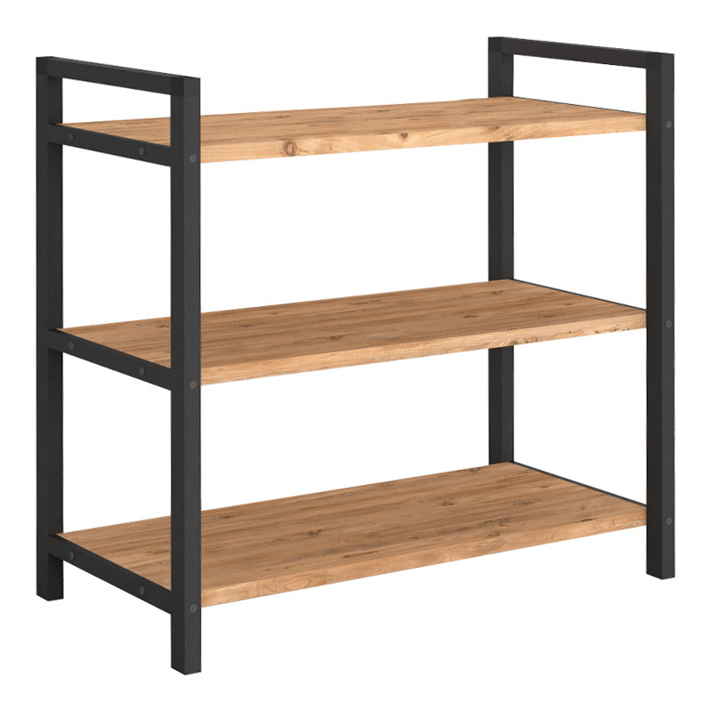 Shoe Rack UTILE in black and oak finish, designed to hold 9 pairs of shoes with three shelves.