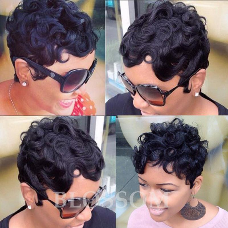 Short curly pixie cut wig made from 100% Brazilian human hair, showcasing a stylish and natural look.