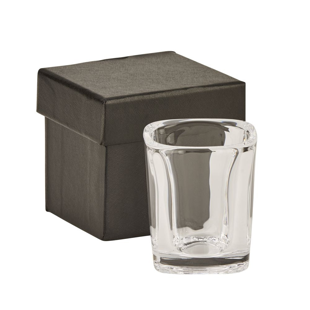 Elegant 1.5-ounce shot glass standing 2.5 inches tall, perfect for toasting.