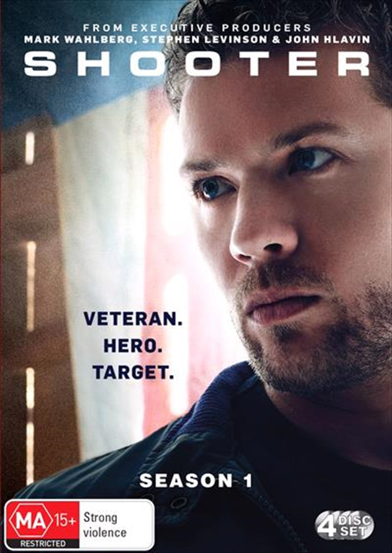 Shooter - Season 1 DVD cover featuring Ryan Phillippe as Bob Lee Swagger in an action-packed pose.