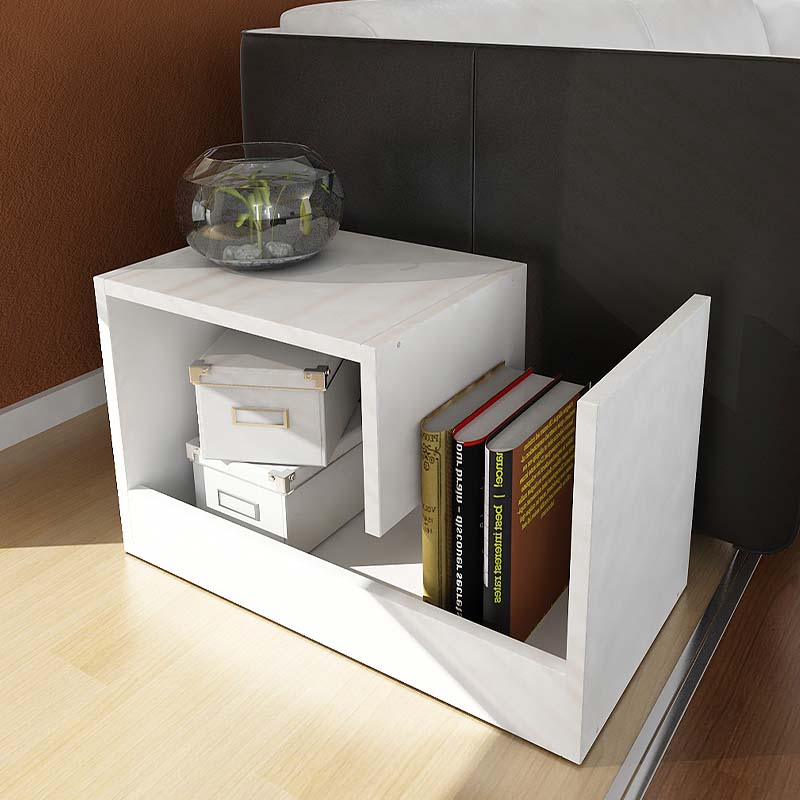 Side Table CHIARA in white melamine, featuring a sleek design and compact dimensions, ideal for home or office use.