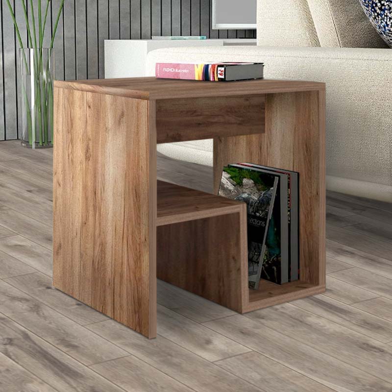 CREMONA Side Table in light walnut color, featuring a compact design with one shelf, perfect for home or office use.