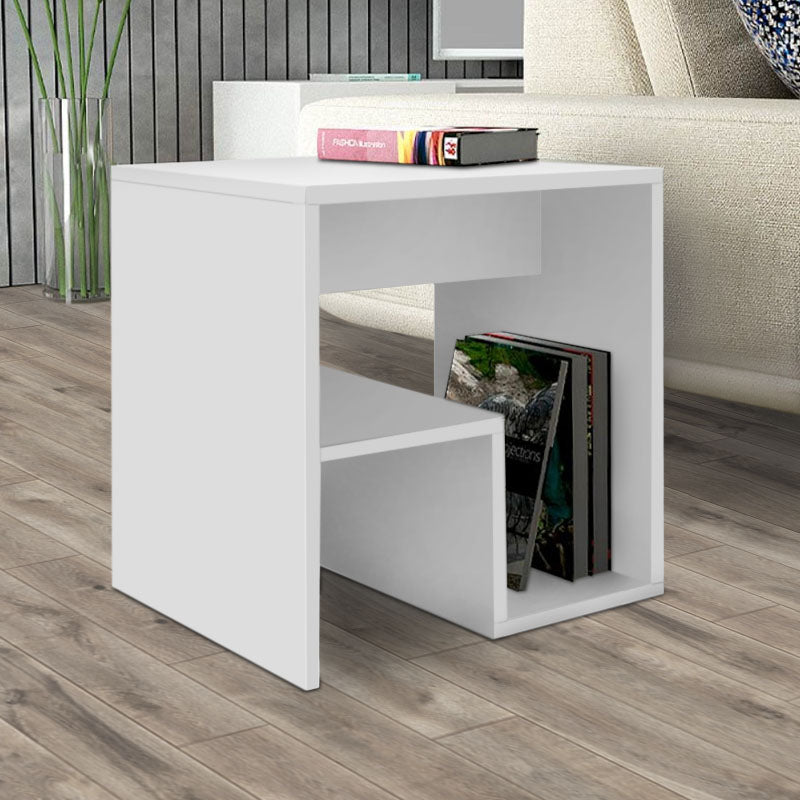 CREMONA White Side Table with one shelf, dimensions 40x35x40cm, made of durable melamine.