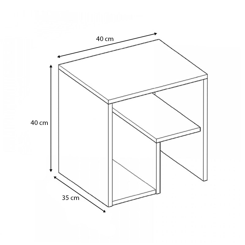 CREMONA White Side Table with one shelf, dimensions 40x35x40cm, made of durable melamine.