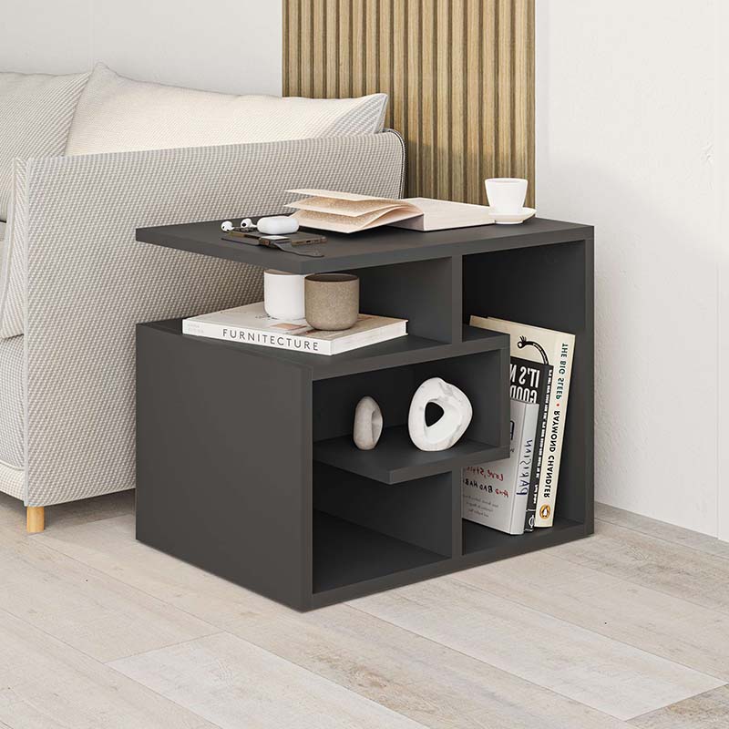 GRENOBLE Anthracite Side Table, 54x40x45cm, made of durable melamine with a modern design.