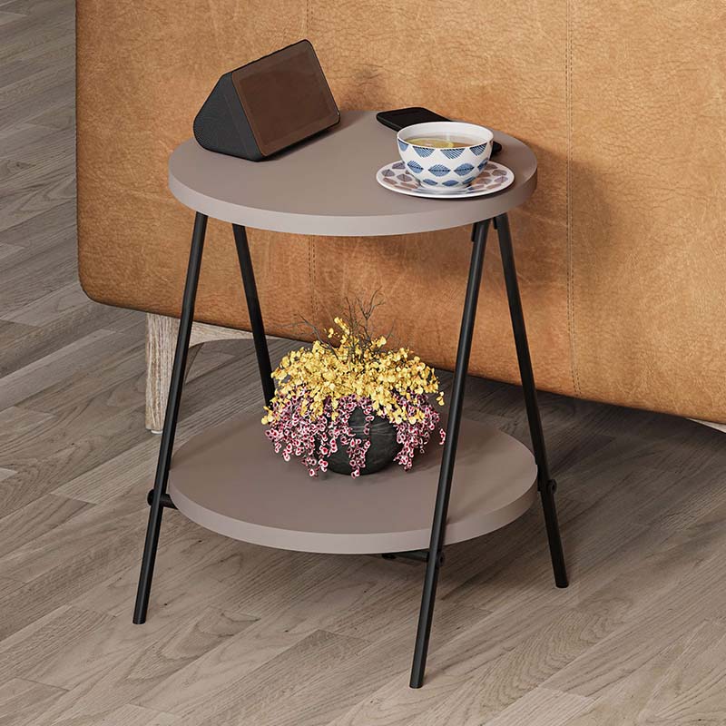 Elegant mocha side table PARIS with melamine finish, featuring a compact design and sturdy metal frame.