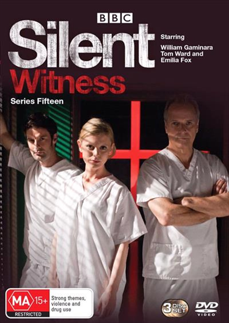 Silent Witness - Series 15 DVD cover featuring forensic pathologists and dramatic imagery.