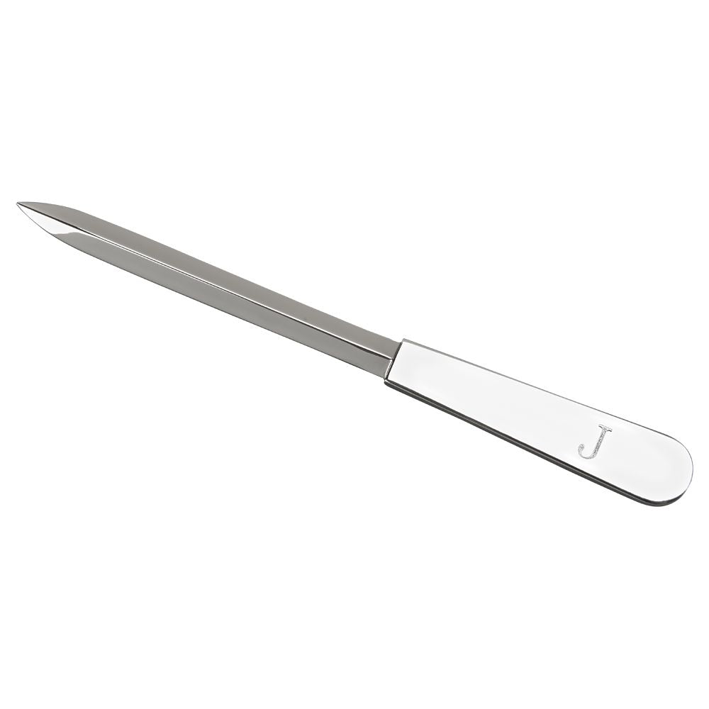 Elegant Silhouette Style Letter Opener with sleek handle and shiny nickel plated finish, perfect for personalizing gifts.