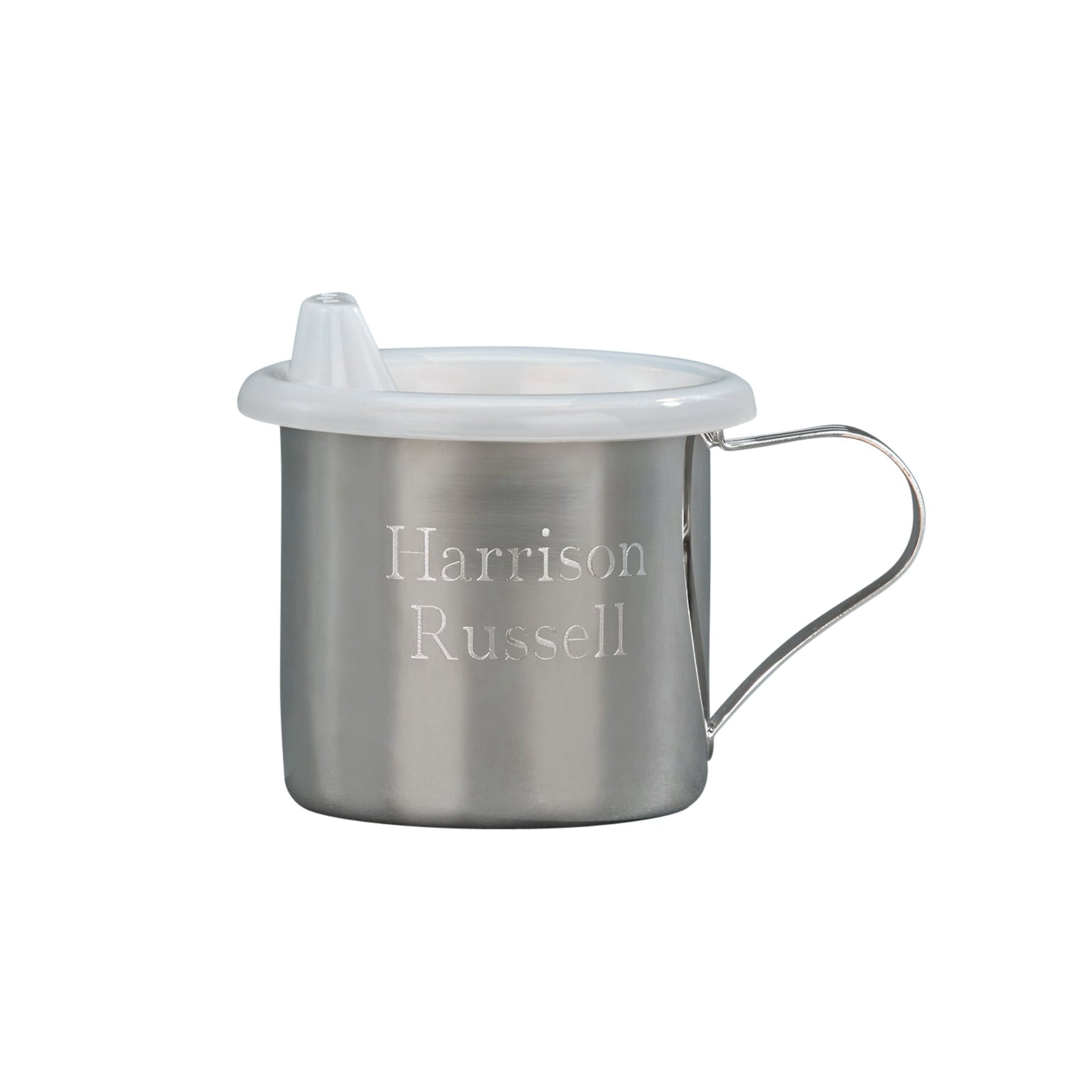 A silverplated baby cup with a sippy lid, elegantly designed for toddlers, featuring a plain surface for engraving.