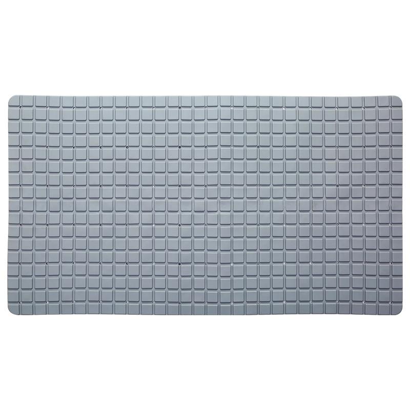 A large, eco-friendly PVC bath mat with a modern plaid pattern, featuring a non-slip surface for safety in the bathroom.