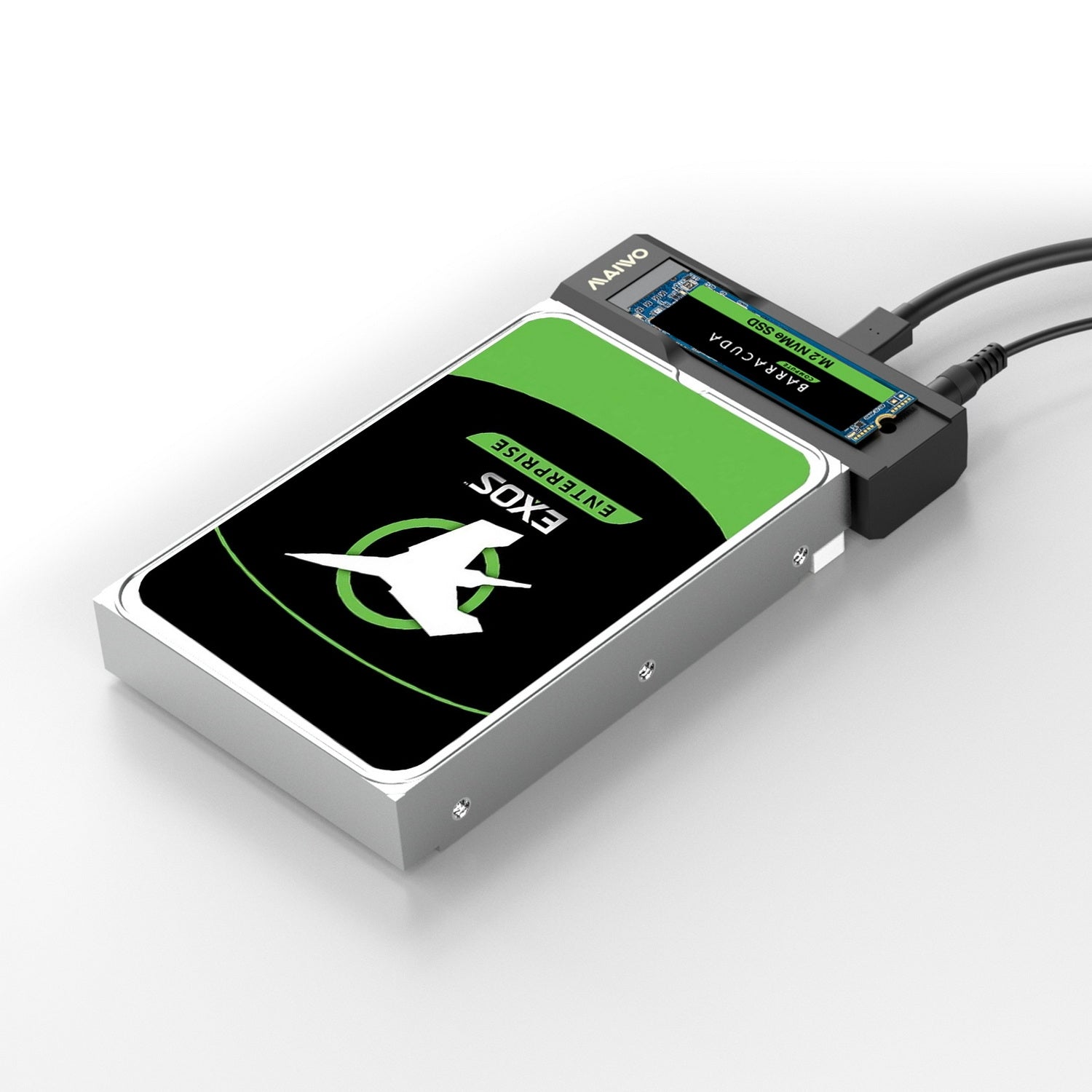 Simplecom SA536 USB to M.2 and SATA 2-IN-1 Adapter with power supply, designed for 2.5" and 3.5" HDDs and NVMe/SATA M.2 SSDs.