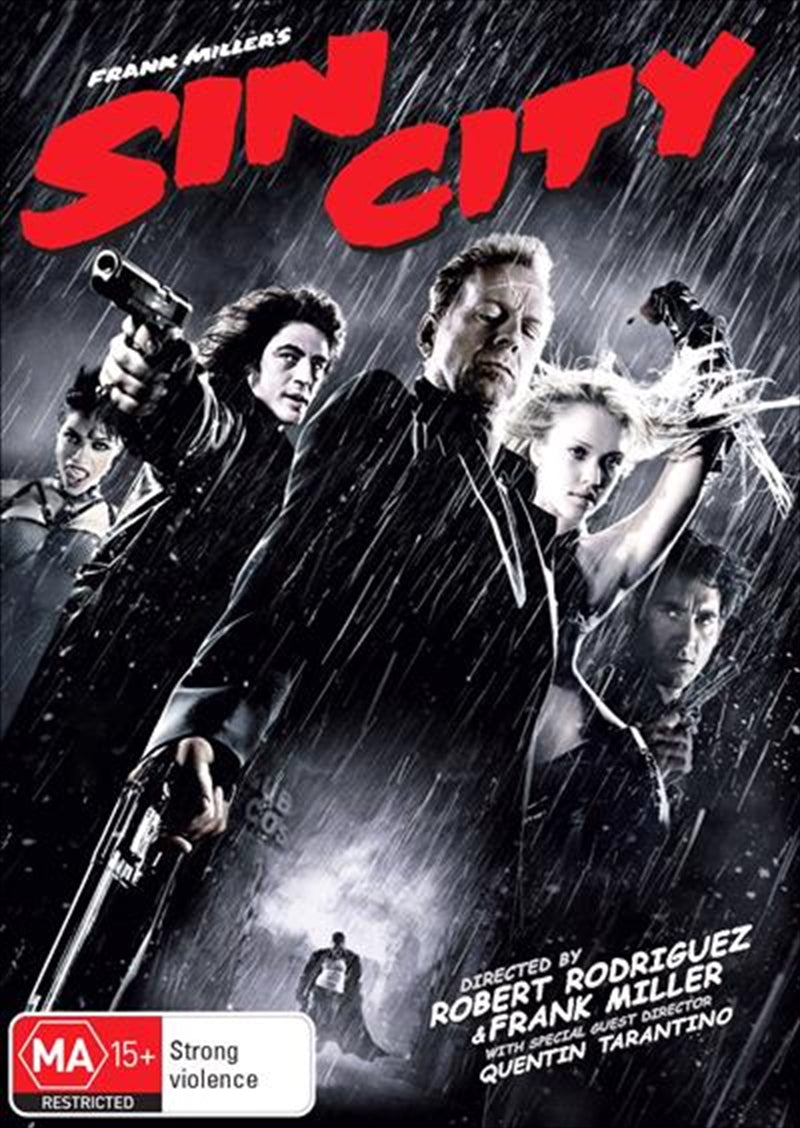 Sin City DVD cover featuring dark and stylized artwork, showcasing the film's gritty aesthetic and main characters.