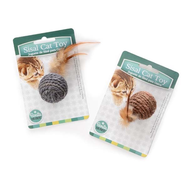 Sisal cat toys with feathers.